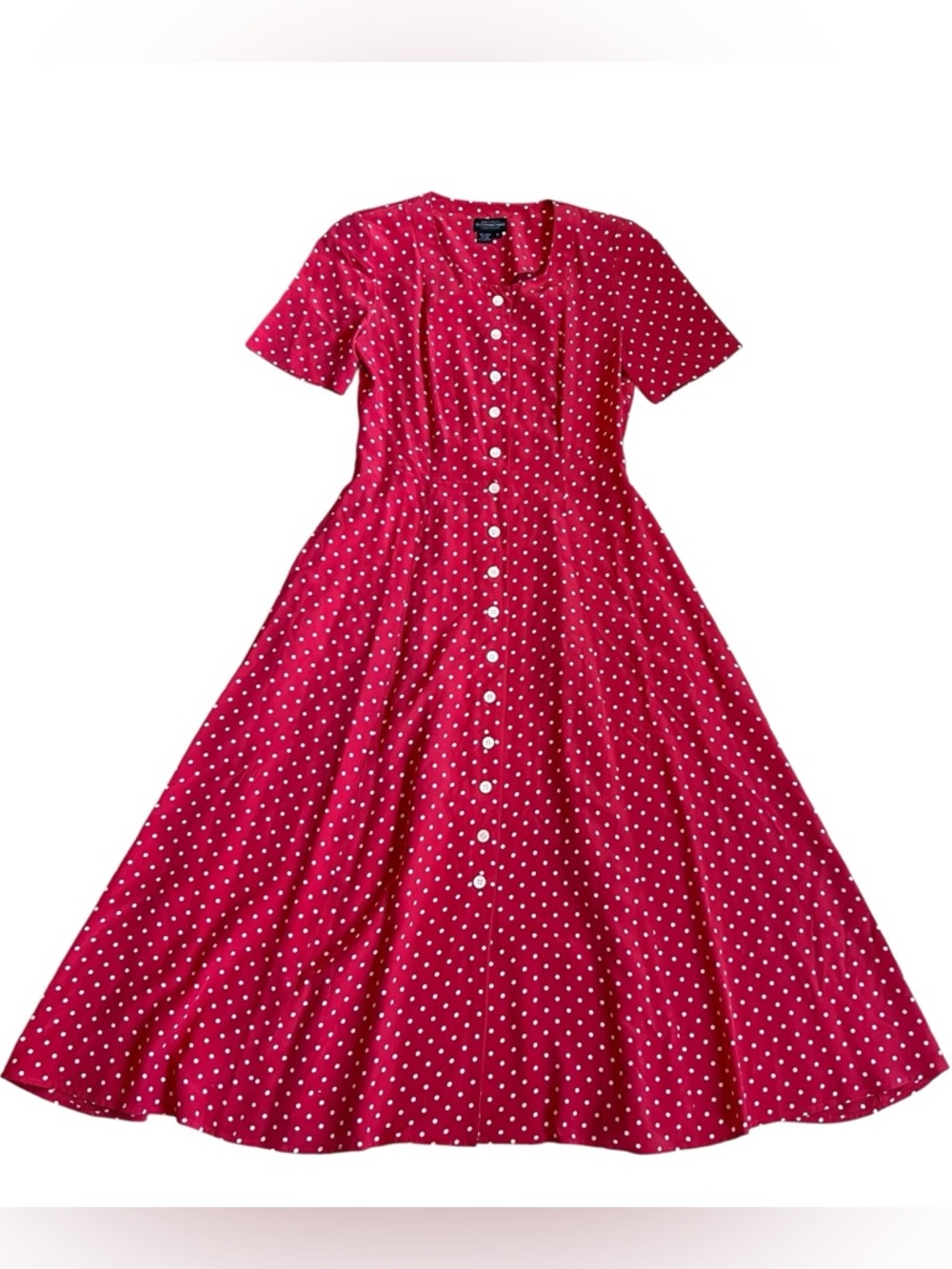 J. Peterman Sz 8 Red Polka Dot 100% Silk Button Front Fit & Flare Maxi Dress - Picture 2 of 14